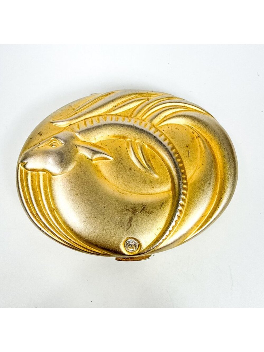 Vintage Estee Lauder Oval Gold Tone Capricorn Zodiac Powder Compact Empty